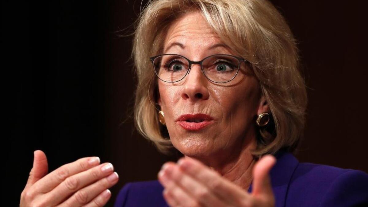 Education Secretary nominee Betsy DeVos testifies on Capitol Hill in Washington in January.