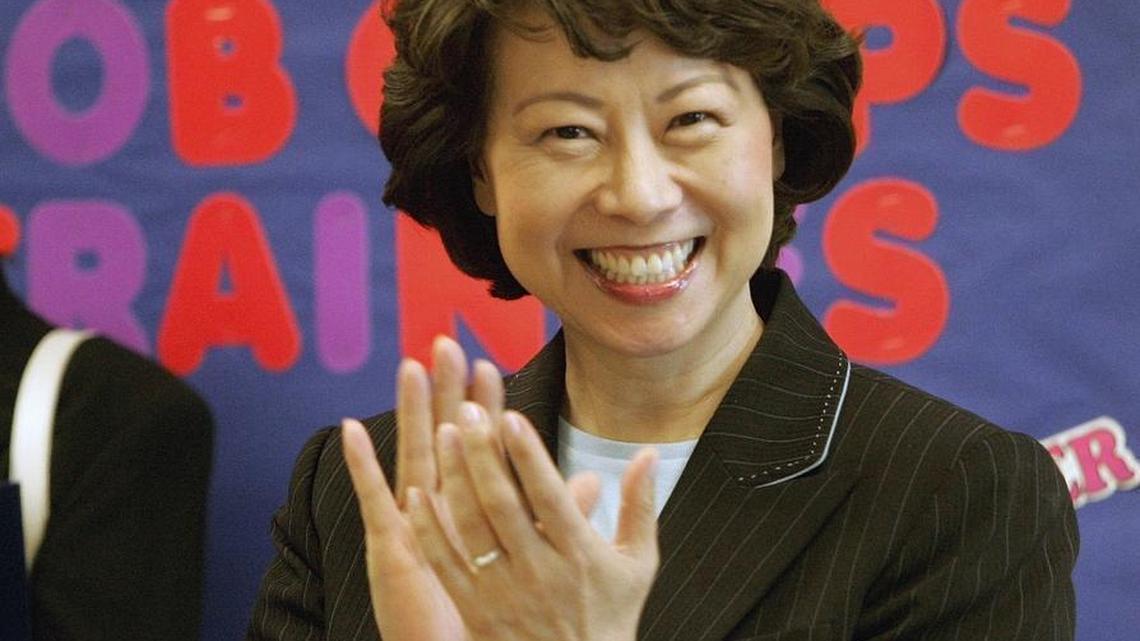 Then-U.S. Secretary of Labor Elaine Chao applauds students at the New Orleans Job Corps Center in New Orleans, Aug. 21, 2007. Chao has been selected as President-elect Donald Trump’s secretary of transportation.
