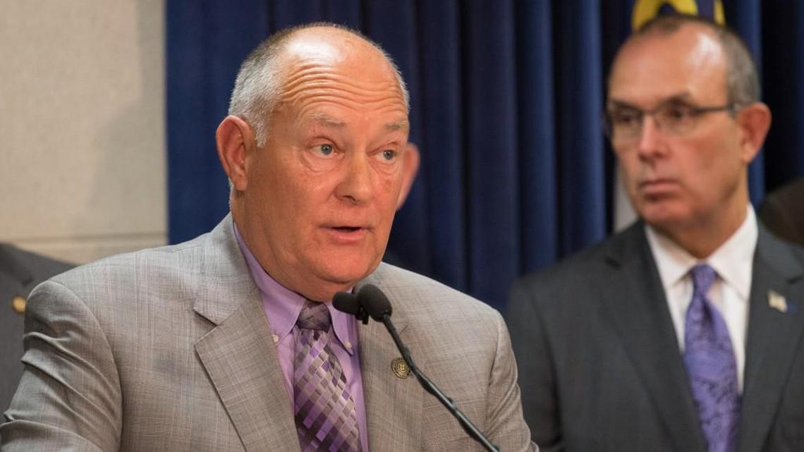 Sen. Brent Jackson answers questions from reporters as the Senate’s budget proposal is presented during a press conference on Tuesday, May 9, 2017. Jackson, a Senate budget writer, filed a late-night amendment Friday that cut funds in Democrats’ districts.