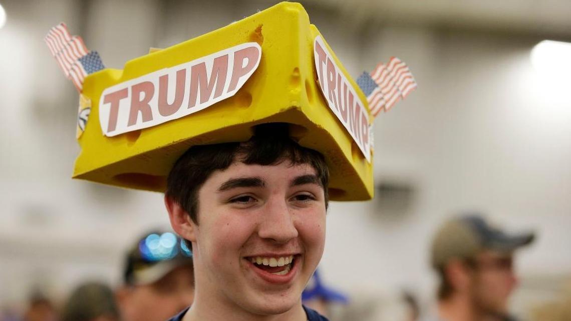 Michael Kuzma arrives to listen to Republican presidential candidate Donald Trump speak during a campaign stop in Indianapolis.