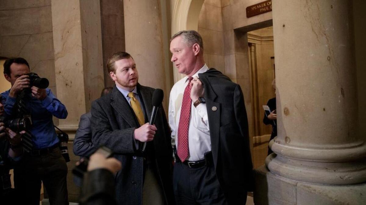 Rep. Steve Stivers, R-Ohio, talks to a reporter as he leaves the office of House Speaker Paul Ryan, R-Wis., on Capitol Hill in Washington.
