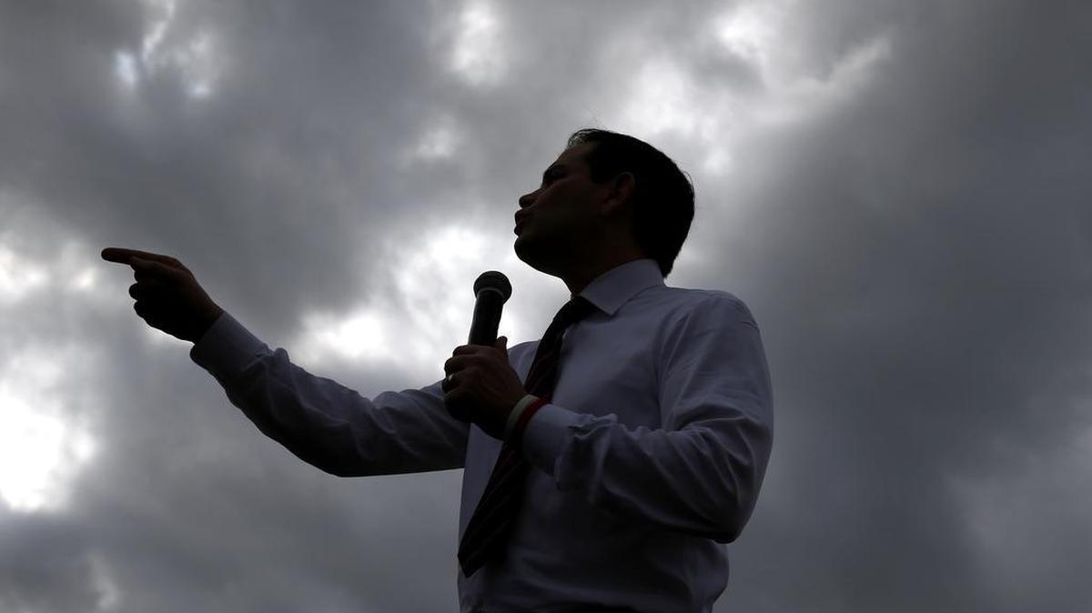 Sen. Marco Rubio, R-Fla., speaks at a campaign rally in Largo, Fla., Saturday, March 12, 2016. He is in a must-win situation.
