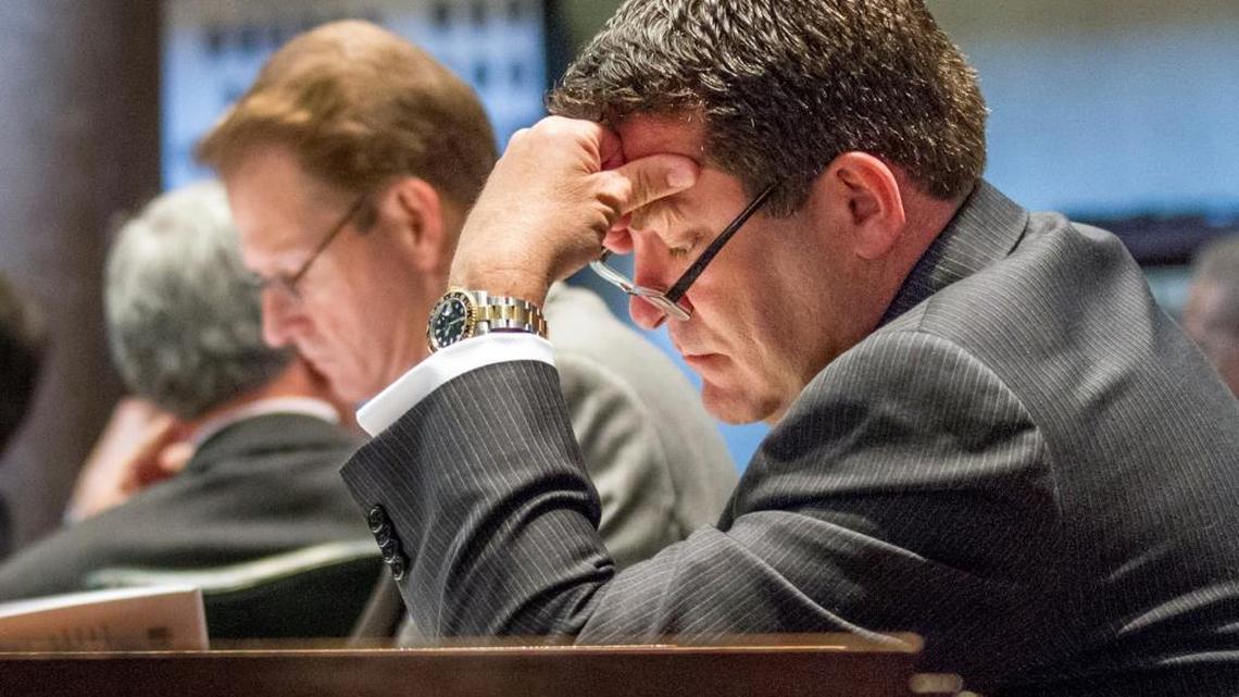 In this April 17, 2013, file photo, state Sen. Mark Green sits at his desk in the Senate chamber in Nashville, Tenn.