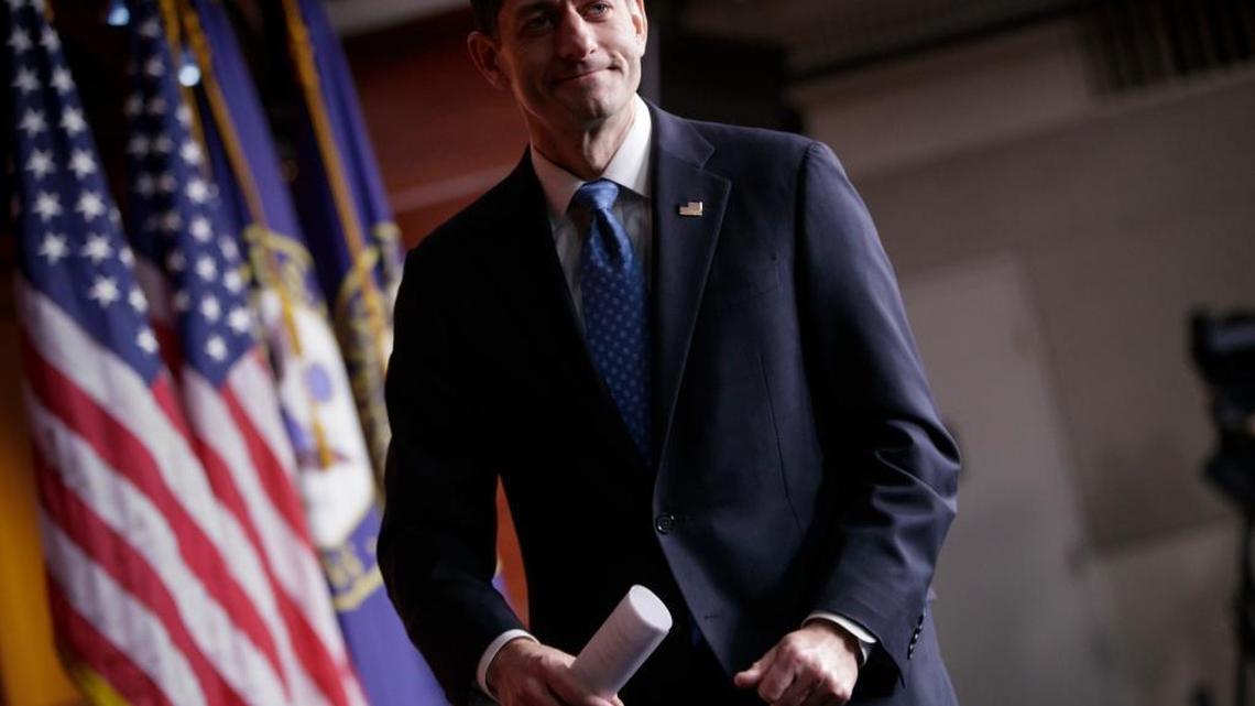 House Speaker Paul Ryan, R-Wis., finishes a news conference where he discussed the Republican agenda, March 30, 2017, on Capitol Hill in Washington.