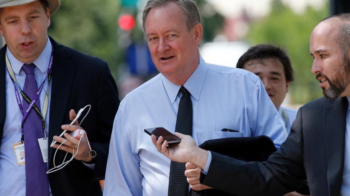 Sen. Michael Crapo, R-Idaho, is pursued by reporters as he arrives for a meeting with Republican presidential candidate Donald Trump and the Senate Republican Conference, on July 7, 2016, at the National Republican Senatorial Committee headquarters in Washington. Crapo is no longer backing Trump.
