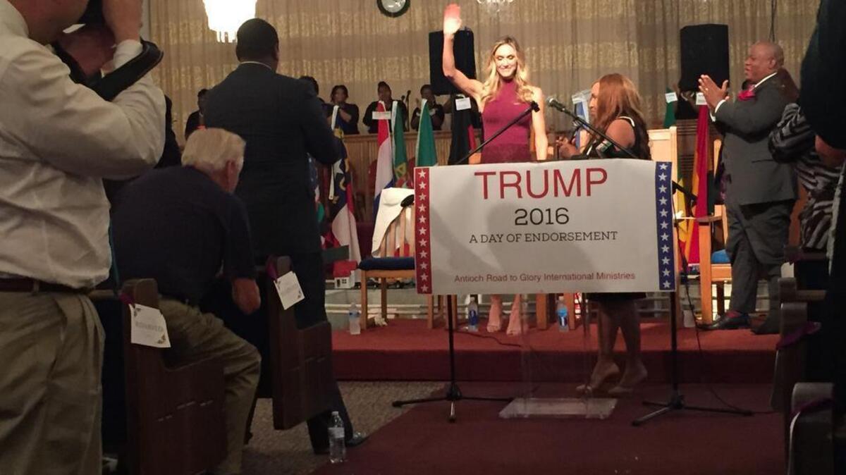 Lara Trump, wife of Eric Trump and daughter-in-law of Donald Trump, spoke to the crowd about the character of the Trump family.