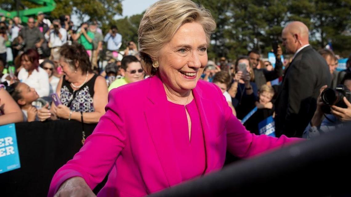 Democratic presidential candidate Hillary Clinton arrives to speak at a campaign rally at Pitt Community College in Winterville, N.C., Thursday, Nov. 3, 2016.