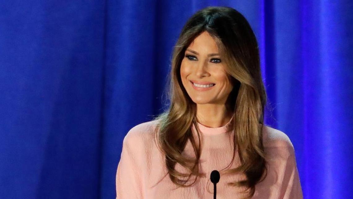 In this Nov. 3, 2016 file photo, Melania Trump, wife of Republican presidential candidate Donald Trump, speaks in Berwyn, Pa.