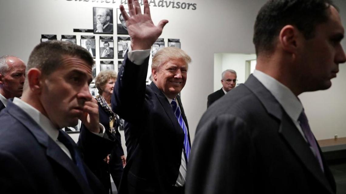 Republican presidential candidate Donald Trump visits the Gerald R. Ford Presidential Museum on Friday in Grand Rapids, Mich.