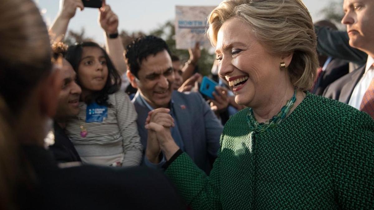Democratic presidential candidate Hillary Clinton greets supporters at a campaign event at University of North Carolina at Charlotte, Oct. 23, 2016.