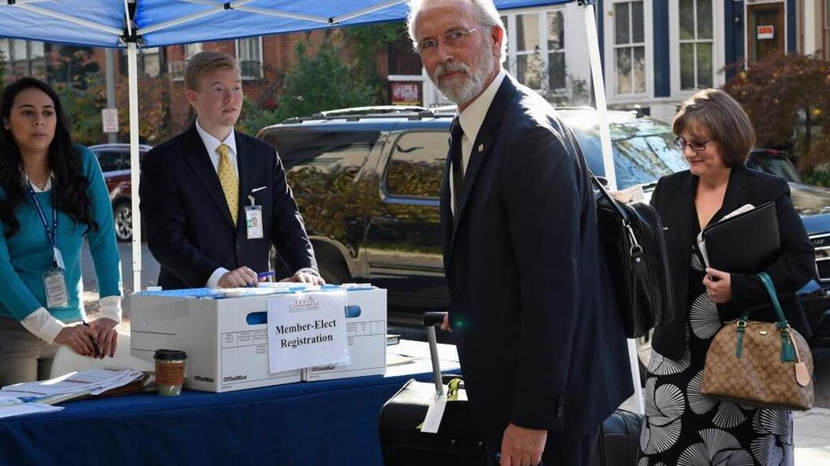 Freshman Republican Rep. Dan Newhouse is the only GOP member of the Washington state congressional delegation who has not made a public statement about Donald Trump since Oct. 7, when The Washington Post released a video capturing the GOP presidential nominee boasting about groping women. In this photo, Newhouse arrives at the Capitol Hill Hotel in Washington on Nov. 12, 2014, for new member orientation.