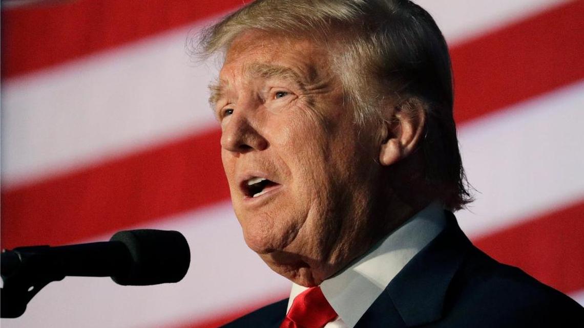 Republican presidential candidate Donald Trump speaks at a campaign rally on Thursday in Bedford, N.H.