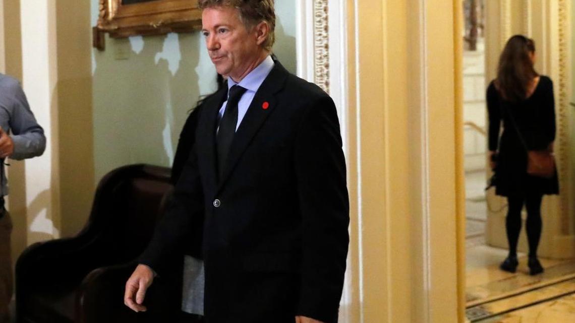 Sen. Rand Paul, R-Ky., arrives for a caucus organizing meeting to elect their leadership for the 115th Congress, Wednesday, Nov. 16, 2016, on Capitol Hill in Washington.