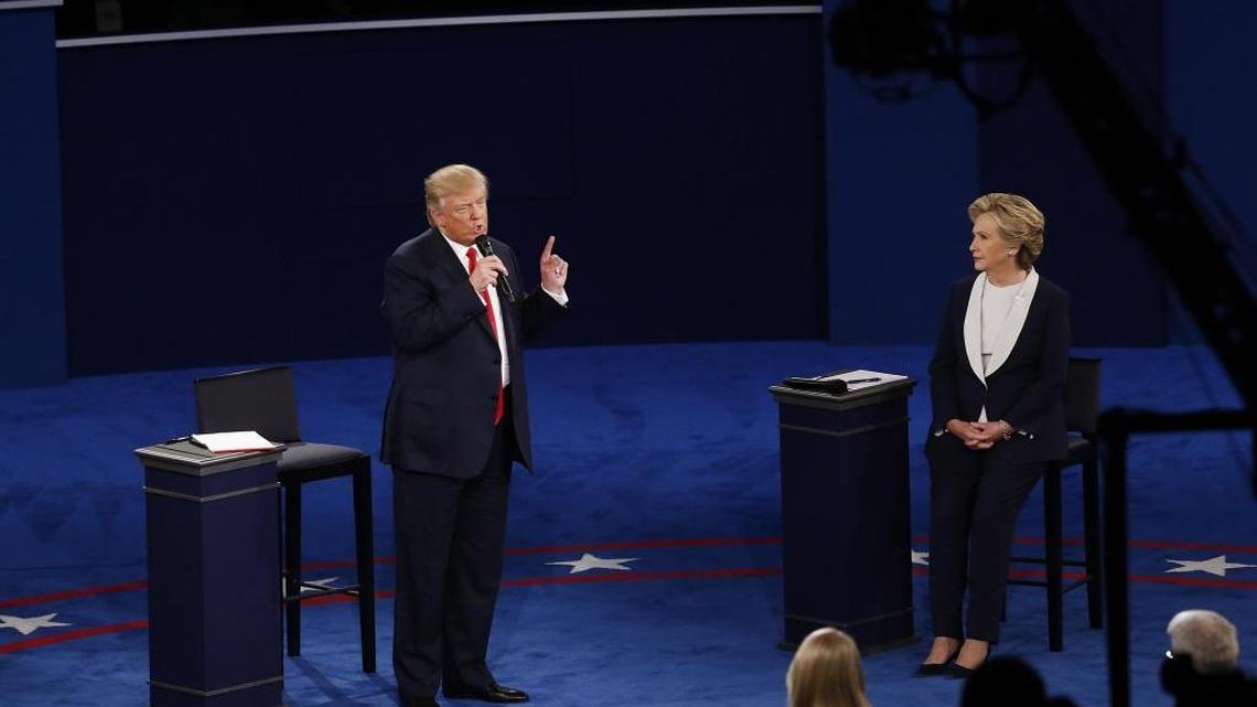 Donald Trump and Hillary Clinton at the debate Sunday, Oct. 9, 2016.
