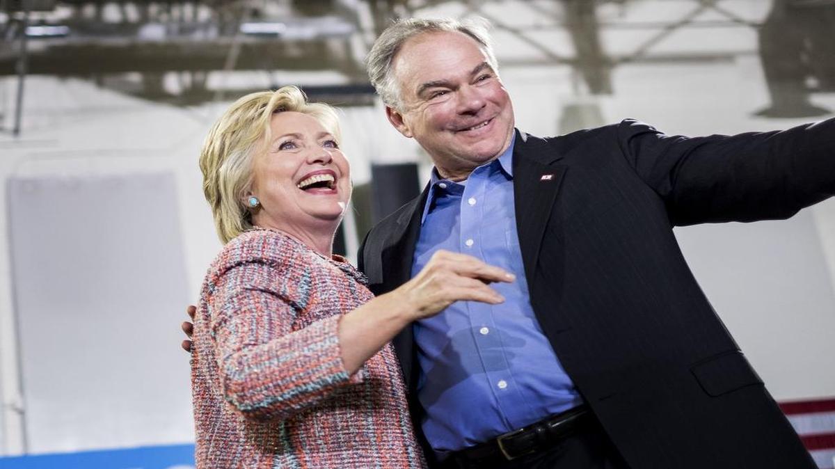 Presumptive Democratic presidential nominee Hillary Clinton appears with vice presidential contender Sen. Tim Kaine, D-Va., in the Washington suburbs of Virginia last week.