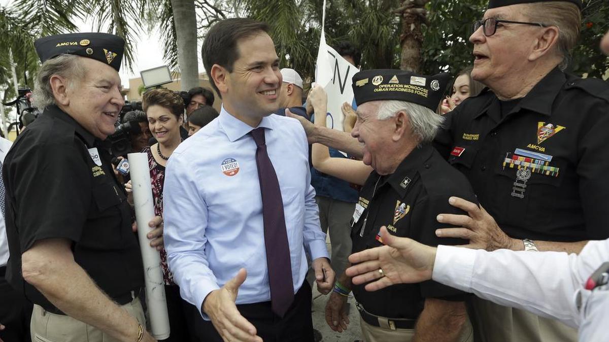 Sen. Marco Rubio, R-Fla. greets supporters after early voting at the West Miami Community Center, Monday, October 31, 2016.