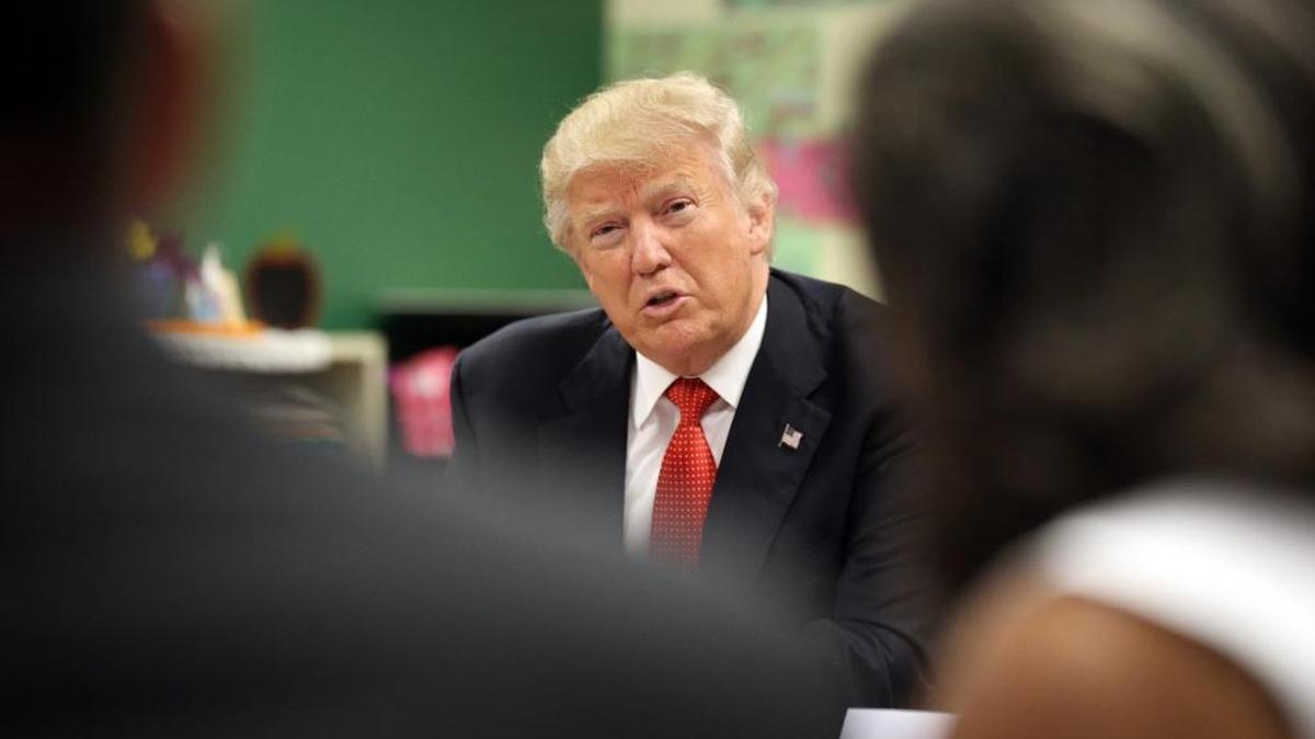 Republican presidential candidate Donald Trump speaks during a small group roundtable held at the Cleveland Arts and Social Sciences Academy on Thursday, Sept. 8, 2016.
