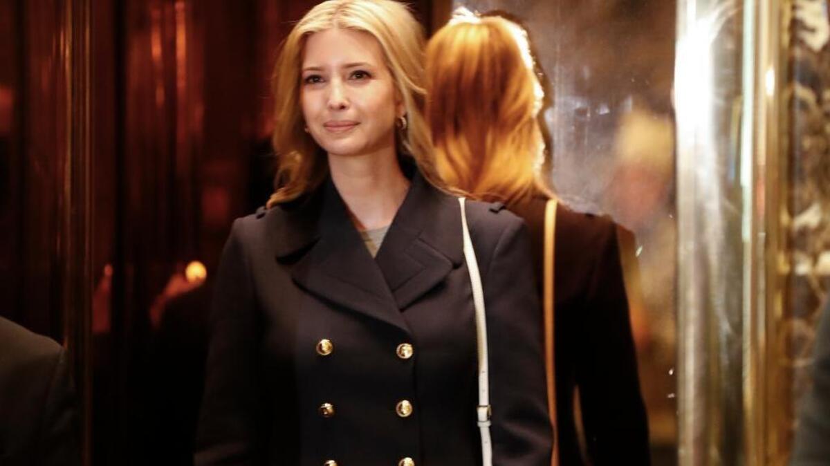 Ivanka Trump, daughter of President-elect Donald Trump, looks out of an elevator as she arrives as at Trump Tower on Monday, Nov. 21, 2016.