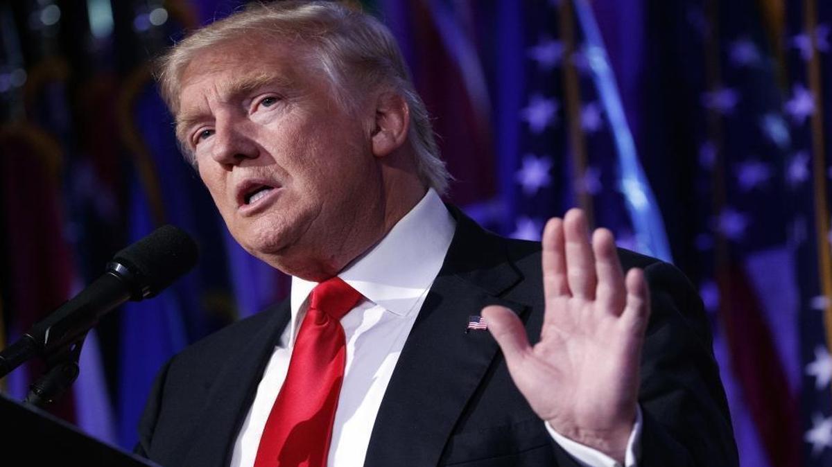 In this Nov. 9, 2016, file photo, President-elect Donald Trump speaks during a rally in New York.