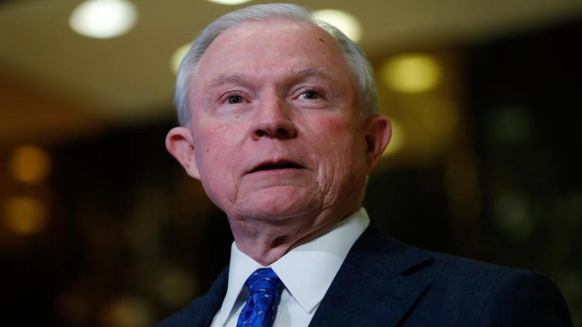 In this photo taken Nov. 17, 2016, Sen. Jeff Sessions, R-Ala. speaks to media at Trump Tower in New York. President-elect Donald Trump has picked Sessions for the job of attorney general.