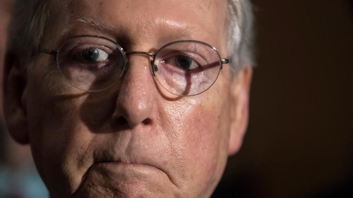 Senate Majority Leader Mitch McConnell, R-Ky., pauses as he speaks following a closed-door strategy session at the Capitol in Washington, Tuesday, June 20, 2017. Sen. McConnell says Republicans will have a "discussion draft" of a GOP-only bill scuttling former President Barack Obama's health care law by Thursday.