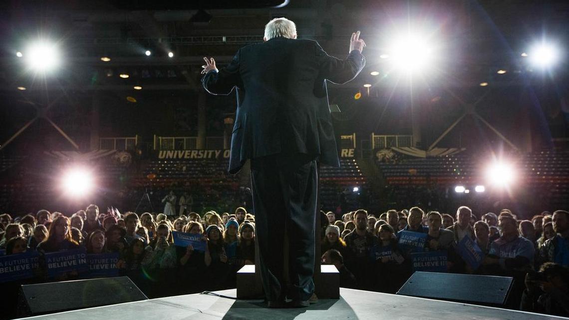 Bernie Sanders campaigns in New Hampshire on Feb. 8.