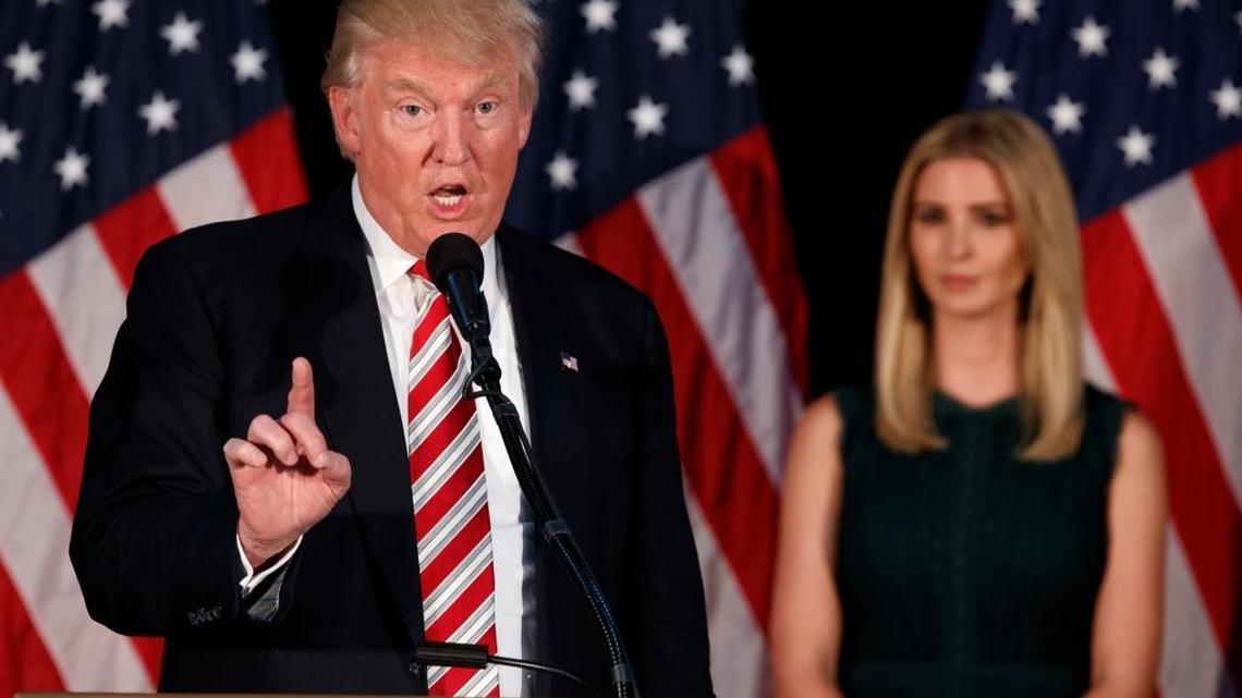 Donald Trump delivers a policy speech on child care with his daughter Ivanka Trump onstage on Sept. 13, 2016, in Aston, Pa.