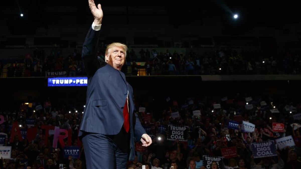 Republican presidential candidate Donald Trump arrives to speak during a campaign rally, Monday, Oct. 10, 2016, in Wilkes-Barre, Pa.