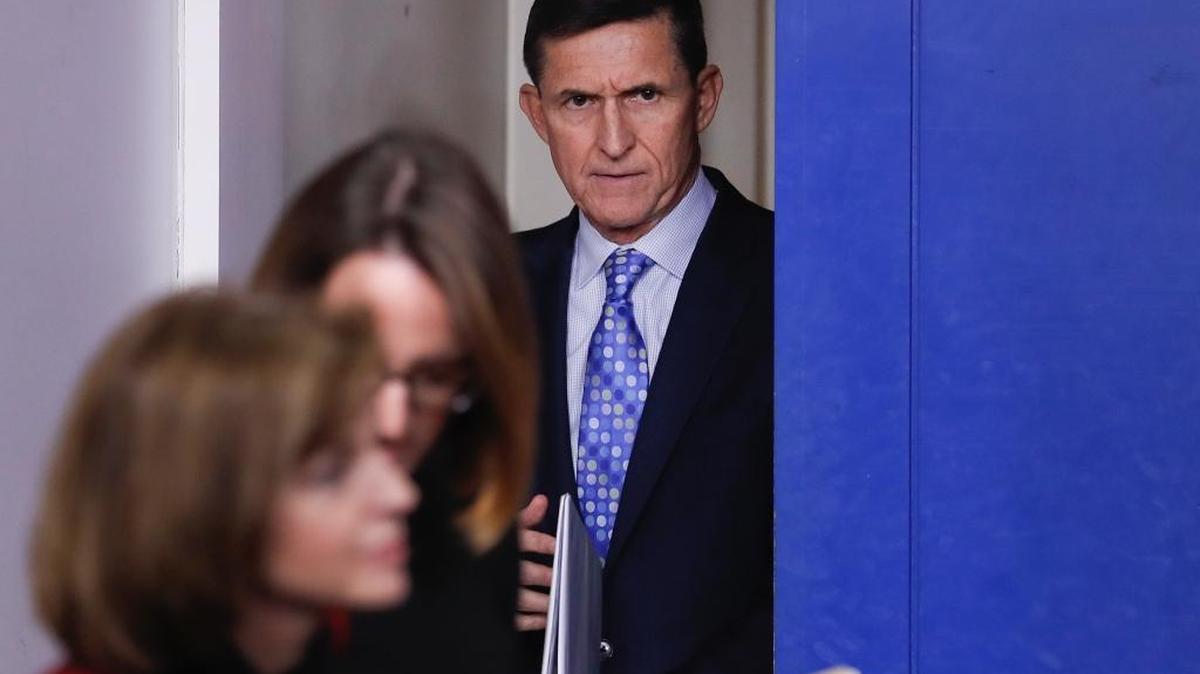 Then-National Security Adviser Michael Flynn arriving for the daily news briefing at the White House Feb. 1.