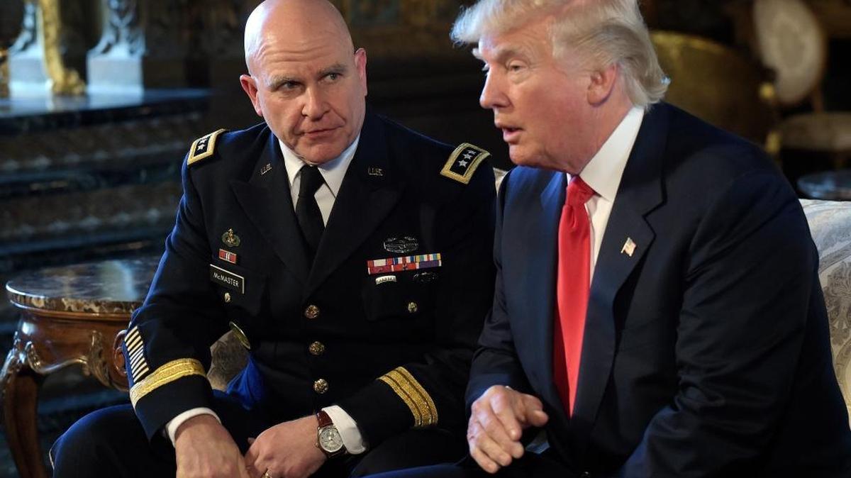 President Donald Trump and Army Lt. Gen. H.R. McMaster at Trump's Mar-a-Lago estate in Palm Beach, Fla.