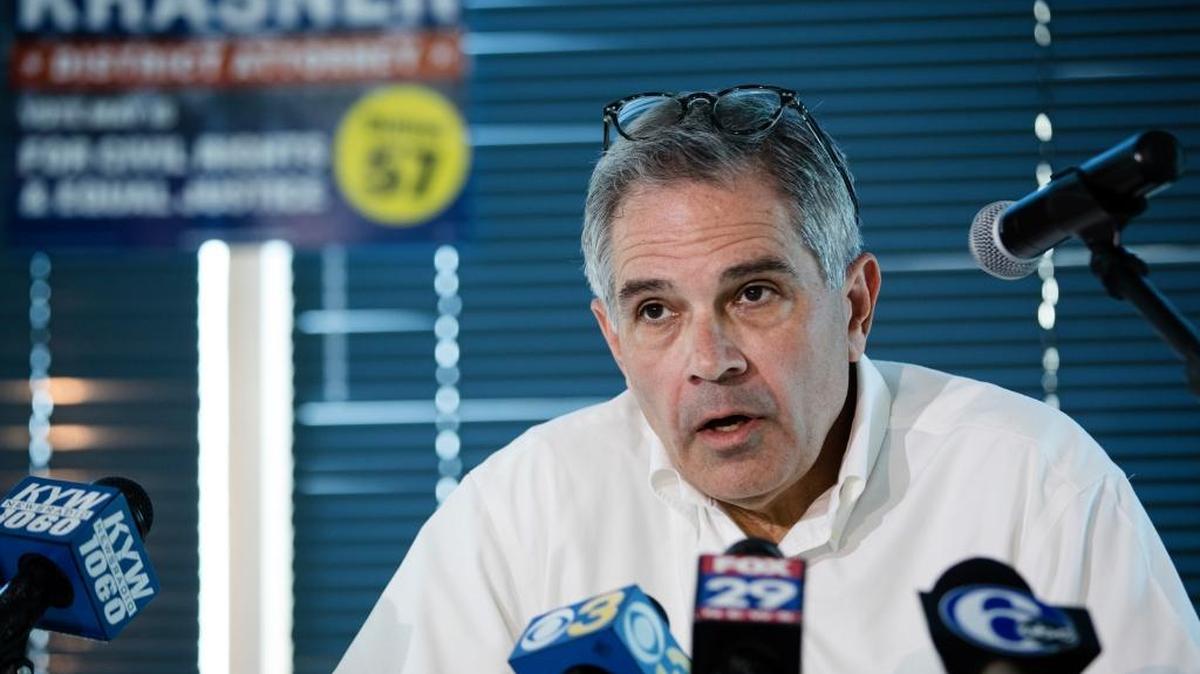 Larry Krasner, the then-Democratic nominee for Philadelphia district attorney, speaks during a news conference in Philadelphia, May 17, 2017.