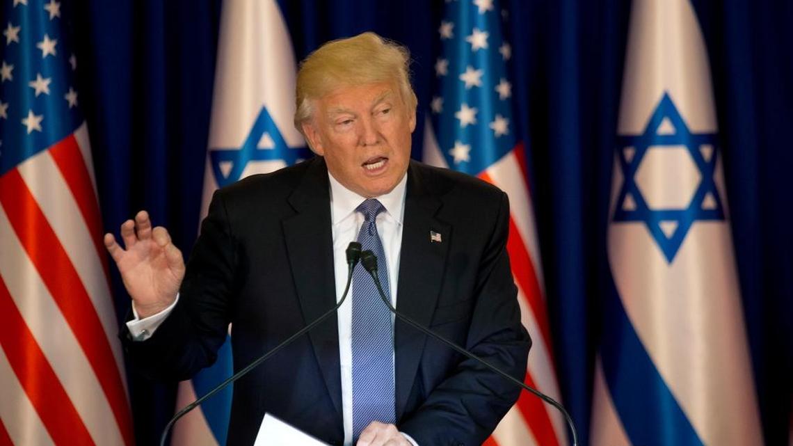 US President Donald Trump talks during a briefing after his meeting with Israeli Prime Minister Benjamin Netanyahu in Jerusalem, Monday, May 22, 2017.
