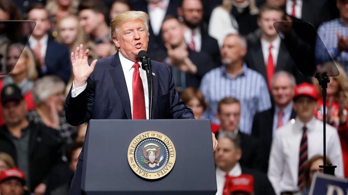 President Donald Trump speaks at a rally Wednesday, March 15, 2017, in Nashville, Tenn.