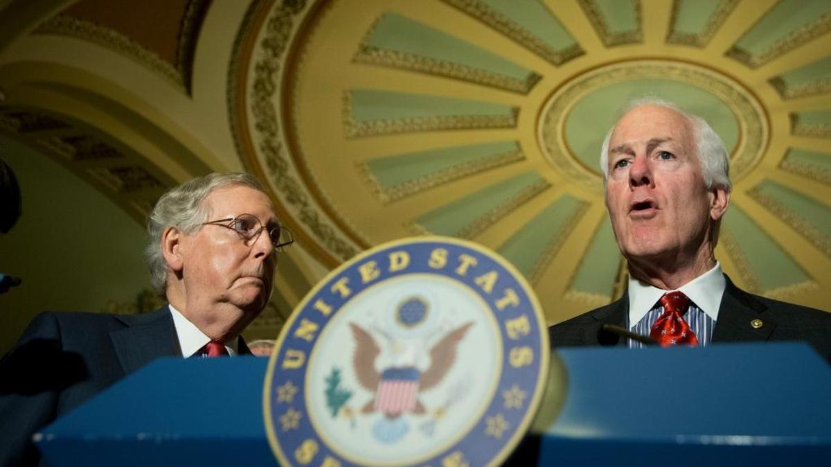 Senate Majority Leader Mitch McConnell, R-Ky. (left), and Senate Majority Whip John Cornyn, R-Texas, on Capitol Hill in Washington this week.