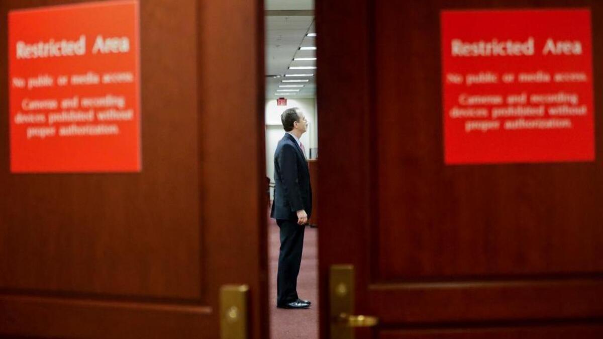The House Intelligence Committee's ranking member Rep. Adam Schiff, D-Calif., is seen before speaking to reporters on Capitol Hill in Washington last week Thursday after committee chairman Rep. Devin Nunes, R-Calif., stepped aside from the panel's investigation of Russian meddling in the election.