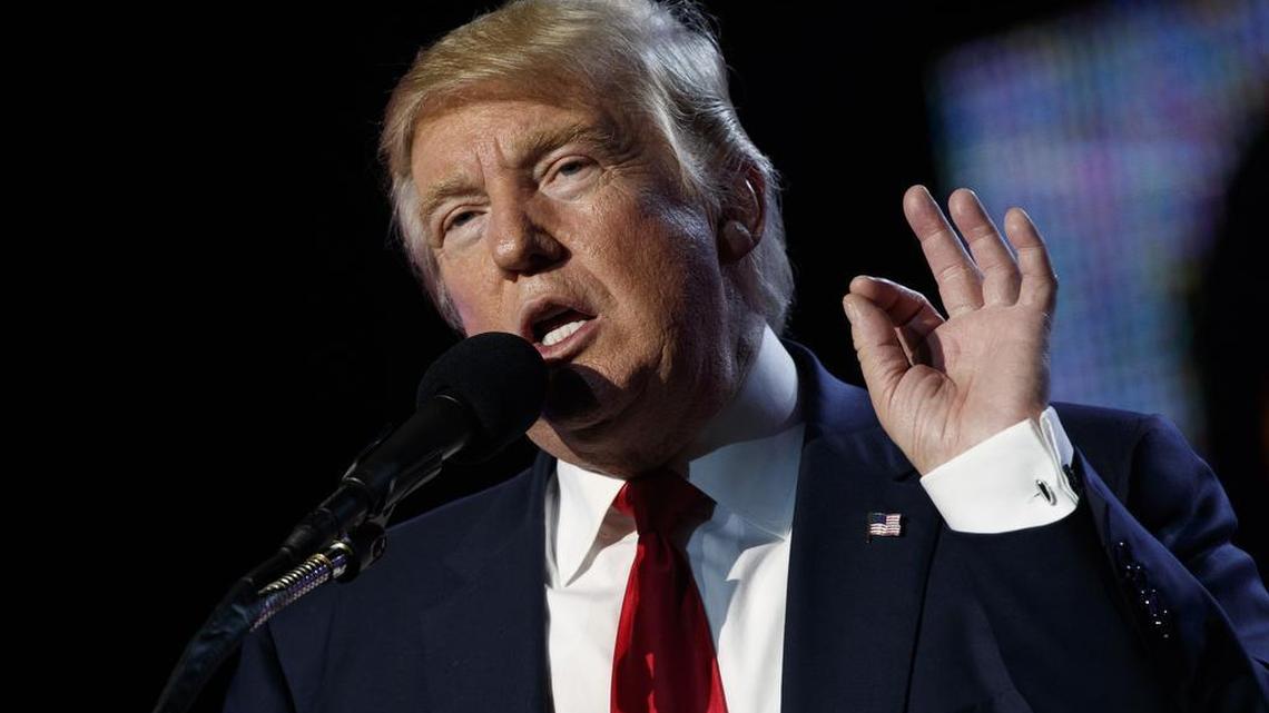 Republican presidential candidate Donald Trump speaks to the Republican Hindu Coalition, Saturday, Oct. 15, 2016, in Edison, N.J. Financial Times reported Monday that Trump’s son-in-law had reached out to an investment bank founder to discuss a possible network around the candidate.