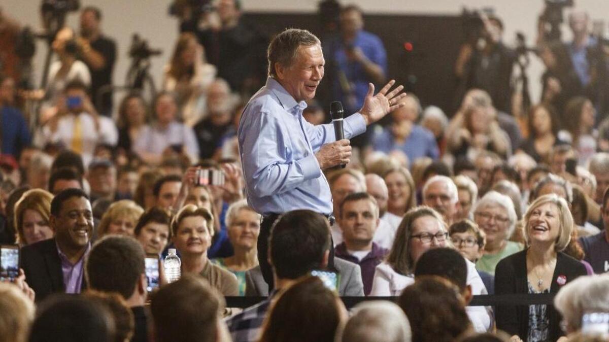 Republican presidential candidate, Ohio Gov. John Kasich speaks during a town hall event at the Antique Automobile Club of America Museum in on Friday in Hershey, Pa.