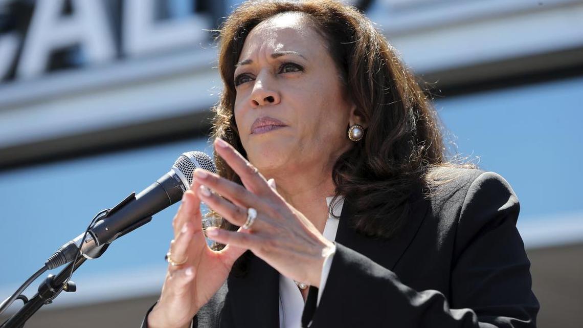 U.S. Sen. Kamala Harris, D-Calif., at a rally against the repeal or replacement of Obamacare, at Harbor-UCLA Medical Center in Torrance, Calif., Monday, July 3, 2017.