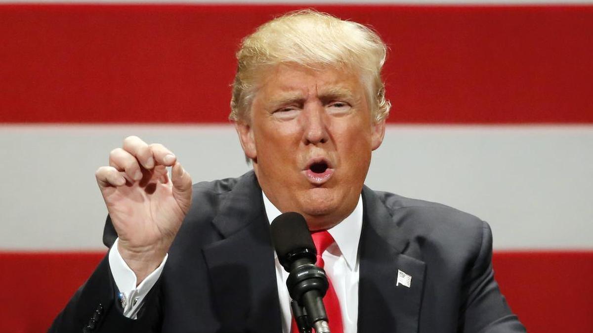 Republican presidential candidate Donald Trump speaks at a rally at the Milwaukee Theatre on Monday in Milwaukee.