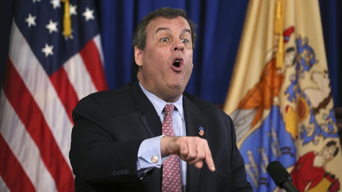 New Jersey Gov. Chris Christie speaks to the media in his outer office at the Statehouse on Thursday in Trenton, N.J. Christie said in the nearly two-hour news conference, that he won’t heed calls from a handful of newspapers to resign and will continue helping Donald Trump’s campaign.
