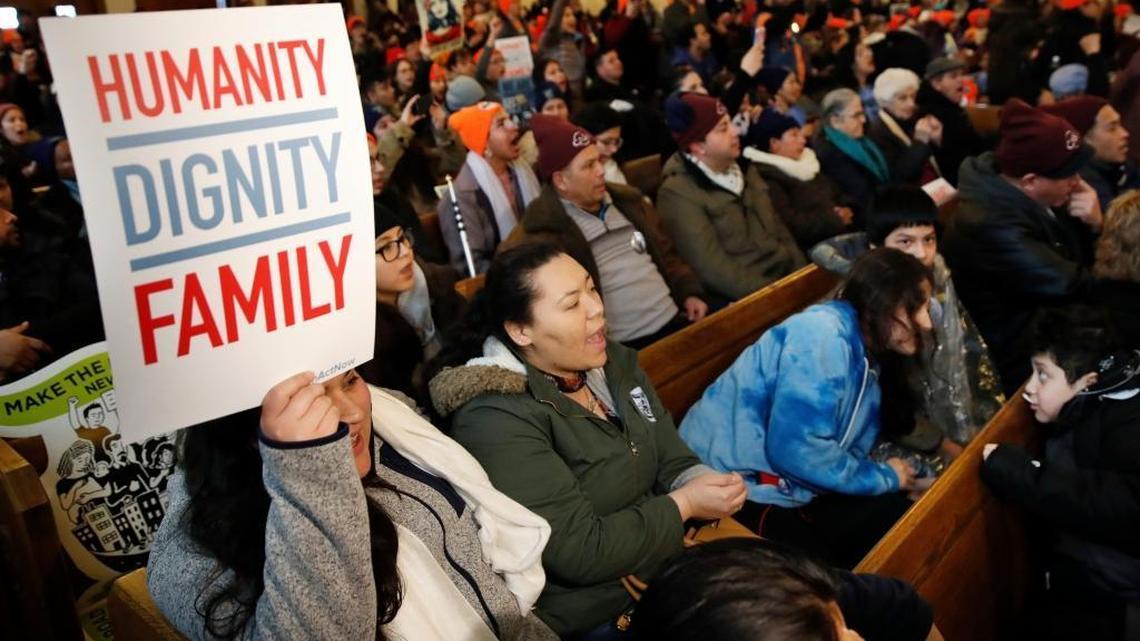 People rally in support of the Deferred Action for Childhood Arrivals (DACA) program Wednesday at the Lutheran Church of the Reformation near the Capitol in Washington.