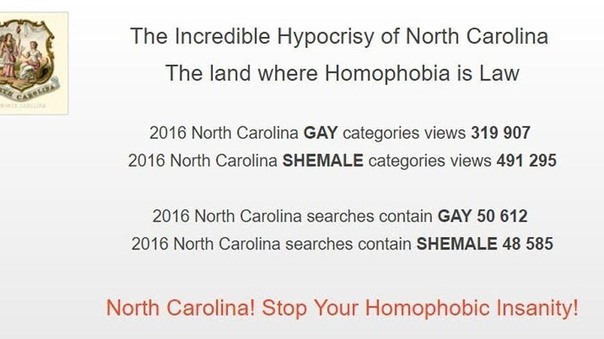The pornography website XHamster.com isn’t allowing North Carolina users to access its site and instead shows this message.