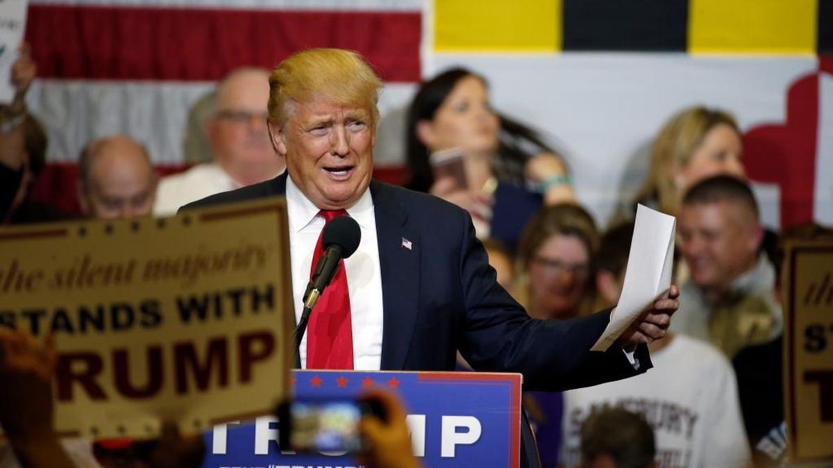 Republican presidential candidate Donald Trump on Wednesday during a campaign event at Stephen Decatur High School in Berlin, Maryland.