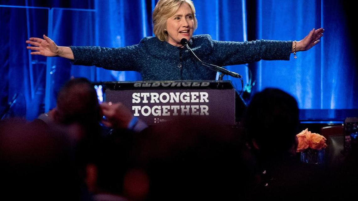 Democratic presidential candidate Hillary Clinton speaks at a LBGT For Hillary Gala at the Cipriani Club, in New York on Friday.