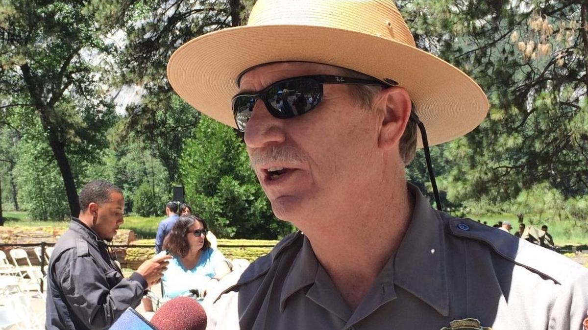 Yosemite National Park Superintendent Don Neubacher talks to reporters in August after President Barack Obama's speech in the park.