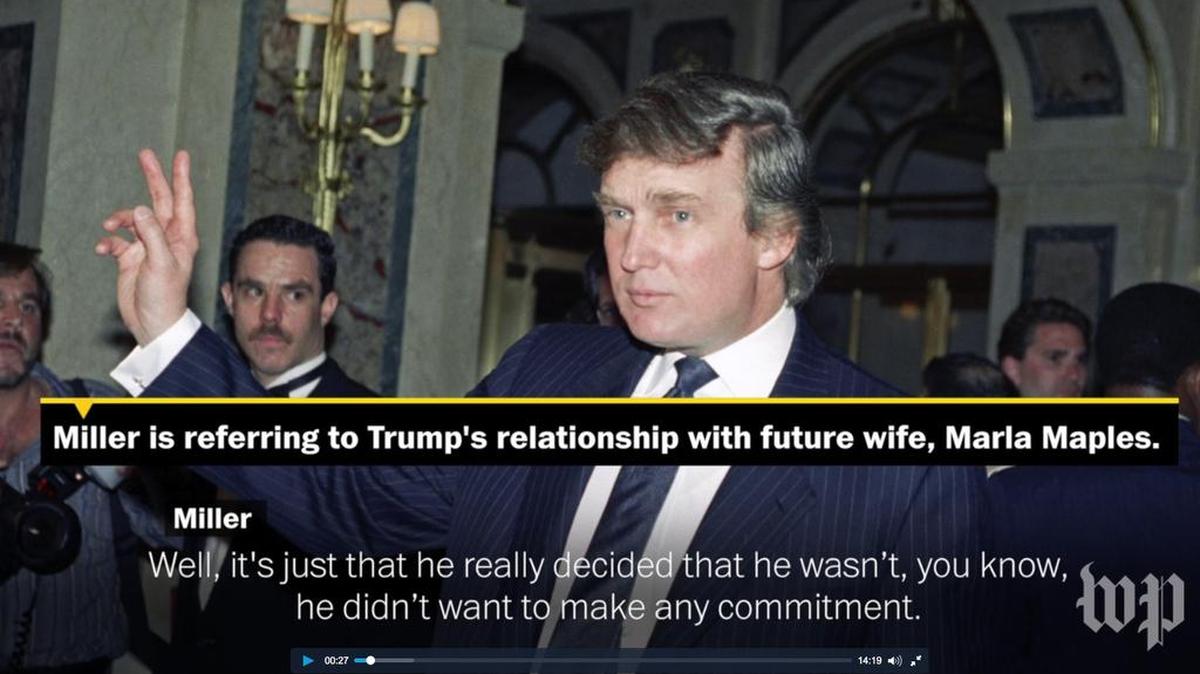 In a 1991 recording obtained by The Washington Post’s Marc Fisher, a man who claims to be a spokesman for Donald Trump named John Miller tells a People magazine reporter about Trump’s first divorce, his romance with France’s future first lady and his messy breakup with Marla Maples.