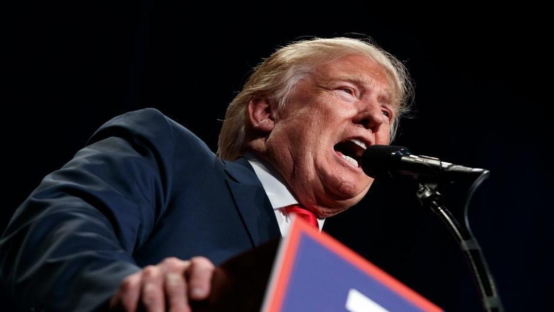 File-This Oct. 5, 2016, file photo shows Republican presidential candidate Donald Trump speaking during a campaign rally, in Reno, Nev.