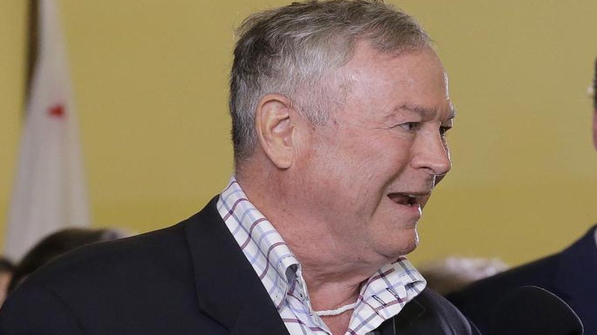 Rep. Dana Rohrabacher, R-Calif., left, speaks at a news conference in support of the Adult Use of Marijuana Act ballot measure in San Francisco, Wednesday, May 4, 2016. Rohrabacher is under consideration for secretary of state. (AP Photo/Jeff Chiu)