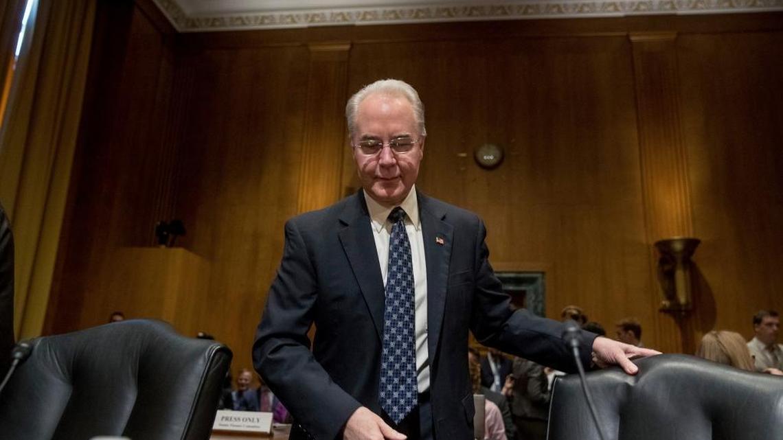 In this Jan. 24, 2017, file photo, Health and Human Services Secretary-designate Rep. Tom Price, R-Ga., arrives on Capitol Hill in Washington to testify at his confirmation hearing before the Senate Finance Committee. Republicans on Wednesday muscled through President Donald Trump’s nominees for treasury and HHS secretaries after the majority GOP suspended committee rules, in the latest escalation of partisan tensions in Congress.
