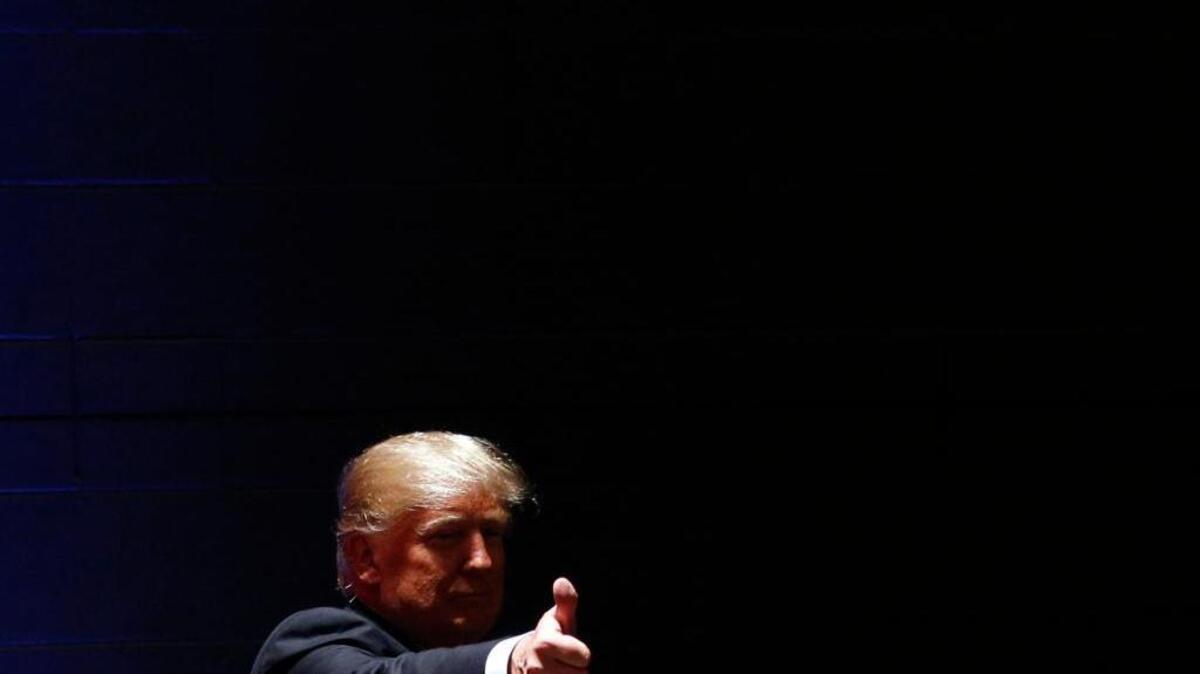Republican presidential candidate Donald Trump after a campaign event at St. Norbert College in De Pere, Wisconsin, on Wednesday.